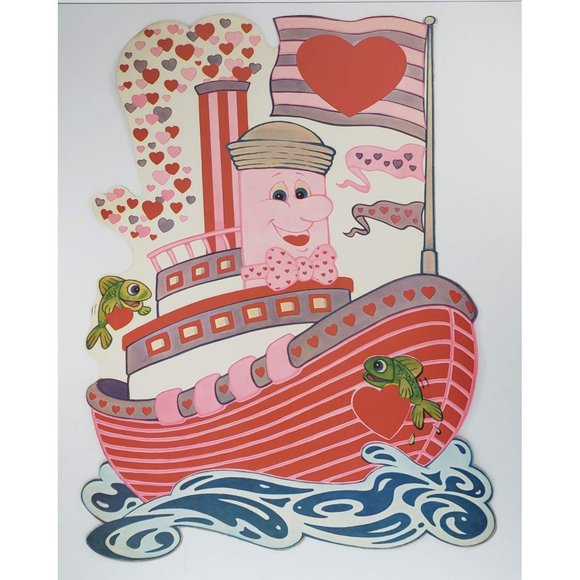 Vintage Peck Valentine's Day Die Cut Steamboat Tugboat Decoration Flocked 1987 - Picture 2 of 5